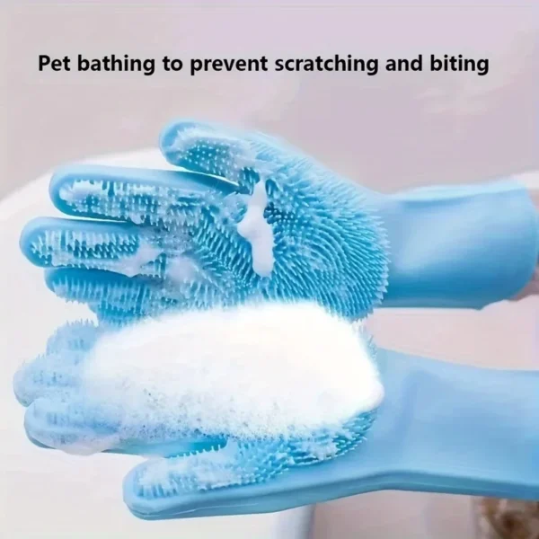 Pet Grooming Cleaning Gloves Dog Cat Bathing Shampoo Glove Scrubber Magic Dishwashing Cleanner Sponge Silicon Hair Removal Glove - Image 3