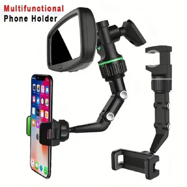 Earview Mirror Phone Holder, 360° Rotatable Retractable Car Phone Mount, Multifunctional Rear View Mirror Holder for Phones