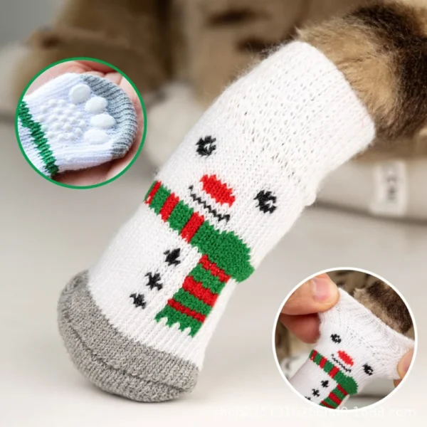 4PCS/set Christmas Pet Socks Pet Shoes Paw Protector Small Knit Warm Cat Socks Durable Soft Puppy Santa Claus Print Foot Cover - Image 5