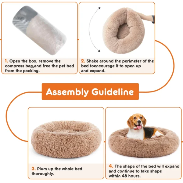 Calming Dog Bed for Medium to Large Dogs Washable Large Pet Bed Anti-Slip Round Fluffy Plush Faux Fur Dog Bed - Image 6