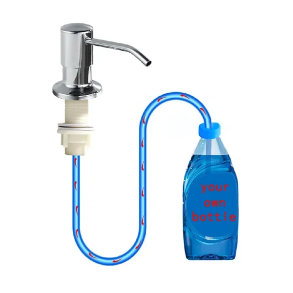 Useful Kitchen Sink Liquid Soap Dispenser With Soft Tube Stainless Steel Pump Household Manual Tools