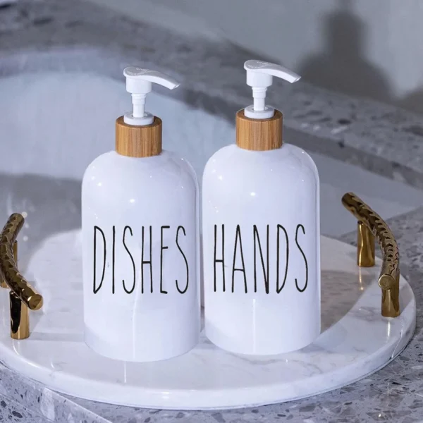 2pcs Letter Soap Dispenser Kitchen Dish and Hands Soap Bottle Bathroom Refillable Countertop Hand Sanitizer Bottle 500ml/16 oz - Image 2