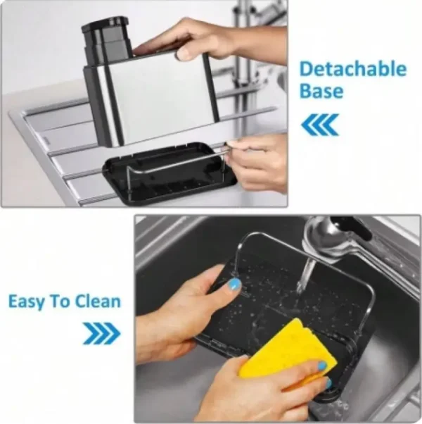 3-In-1 Kitchen Soap Dispenser Sponge Holder Dish Soap Dispenser Stainless Steel Sink Organizer Tray Rustproof Drainer Rack - Image 5