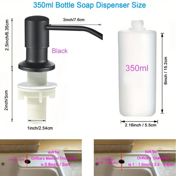 500ml / 350ml Bottle Liquid Soap Dispenser Stainless Durable Steel Pump Useful Kitchen Sink Tools Household Hand Pressure - Image 4