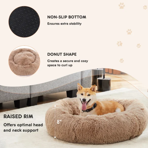 Calming Dog Bed for Medium to Large Dogs Washable Large Pet Bed Anti-Slip Round Fluffy Plush Faux Fur Dog Bed - Image 5