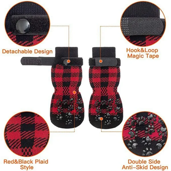 Anti-Slip Dog Socks 4pcs Paw Protector Traction Control Adjustable Indoor Wear Knitted Pet Socks with Rubber Reinforcement - Image 4