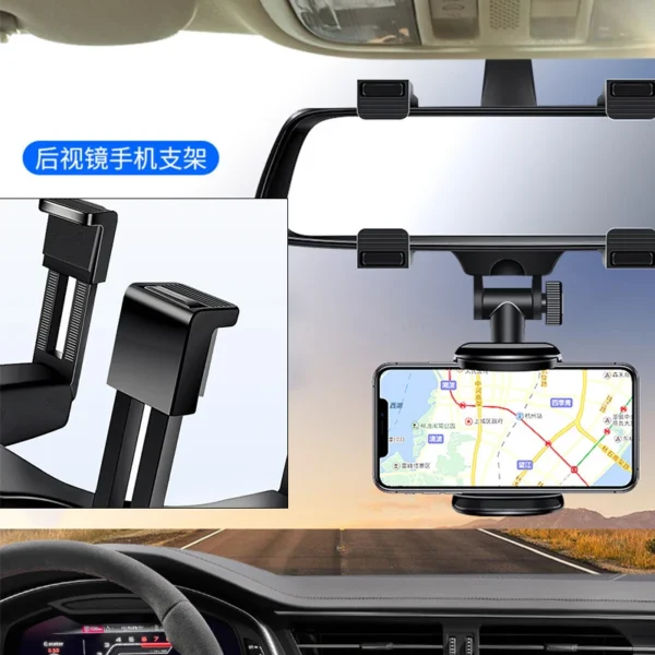 Car Phone Holder Rearview Mirror Phone Holder Adjustable Navigator Bracket 360° Rotatable Retractable For Universal Car Mobile - Image 3