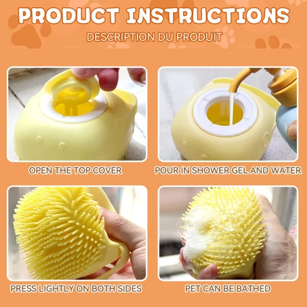 Dog Bathing Brush Pet Massage Brush Shampoo Dispenser Soft Silicone Brush Rubber Bristle for Dogs and Cats Shower Grooming Tool - Image 6