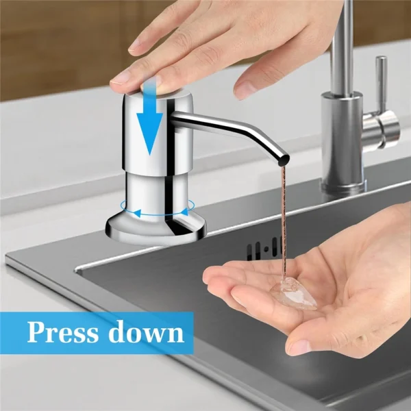 Useful Kitchen Sink Liquid Soap Dispenser With Soft Tube Stainless Steel Pump Household Manual Tools - Image 2