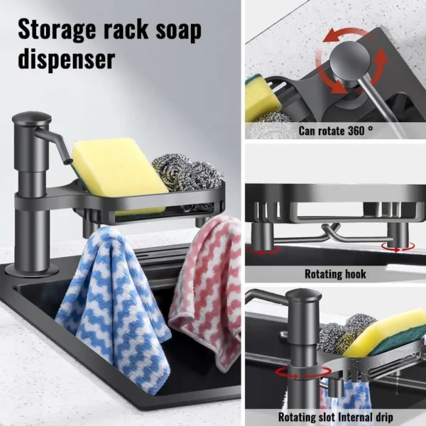 Dish Soap Dispenser for Kitchen Sink Dispenser Countertop Soap Dispenser Pump with Storage Rack Extension Tube kit, Under Sink - Image 6