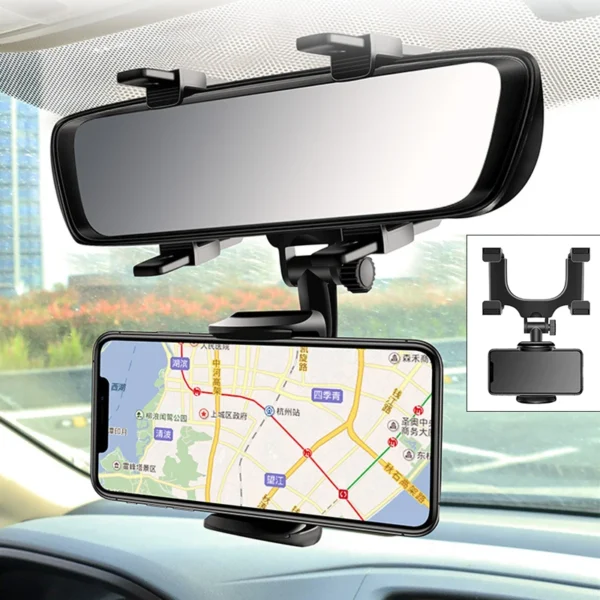 Car Phone Holder Rearview Mirror Phone Holder Adjustable Navigator Bracket 360° Rotatable Retractable For Universal Car Mobile - Image 4