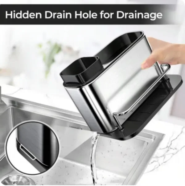 3-In-1 Kitchen Soap Dispenser Sponge Holder Dish Soap Dispenser Stainless Steel Sink Organizer Tray Rustproof Drainer Rack - Image 3