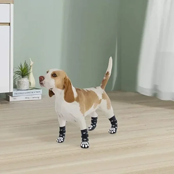 4PCS Adjustable Anti-Slip Dog Socks Pet Non-Slip Paw Protection with Paw Pattern for Puppy Dog Indoor Control Wear on Floor - Image 2