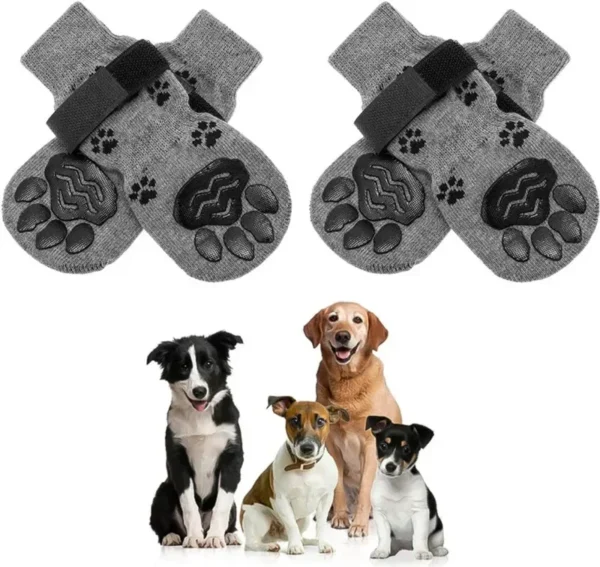 4PCS Adjustable Anti-Slip Dog Socks Pet Non-Slip Paw Protection with Paw Pattern for Puppy Dog Indoor Control Wear on Floor