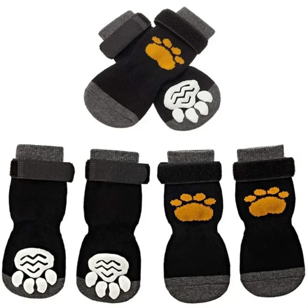 4PCS Adjustable Anti-Slip Dog Socks Pet Non-Slip Paw Protection with Paw Pattern for Puppy Dog Indoor Control Wear on Floor - Image 6