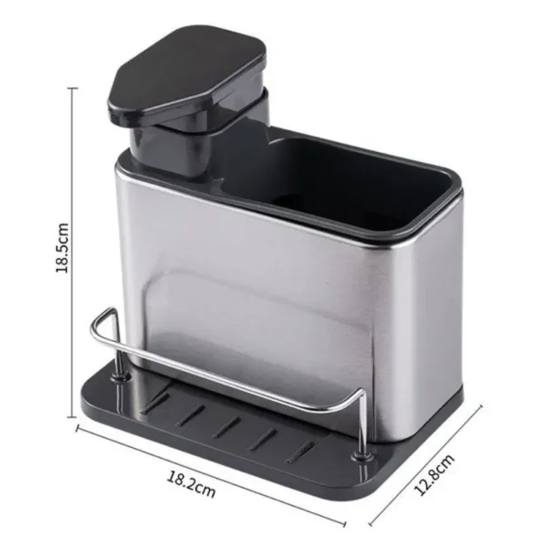 3-In-1 Kitchen Soap Dispenser Sponge Holder Dish Soap Dispenser Stainless Steel Sink Organizer Tray Rustproof Drainer Rack - Image 6