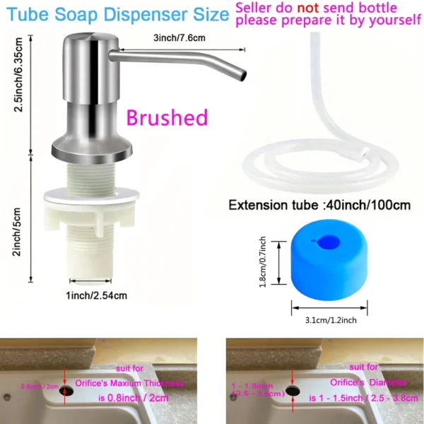 Useful Kitchen Sink Liquid Soap Dispenser With Soft Tube Stainless Steel Pump Household Manual Tools - Image 5