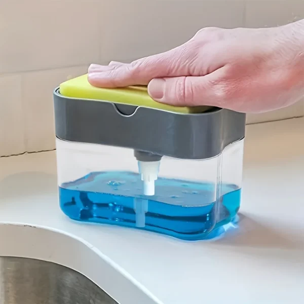 Automatic Soap Dispenser Sponge Holder Press Bottle Liquid Dishwashing Cleaning Tool with Sponge Wipe Combo Kitchen Sink Use - Image 3