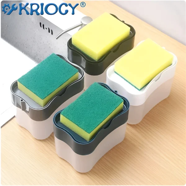 Portable Detergent Dispenser Set for Kitchen Dish Soap Box with Sponge Holder Hand Press Liquid Dispensing Kitchen Tools