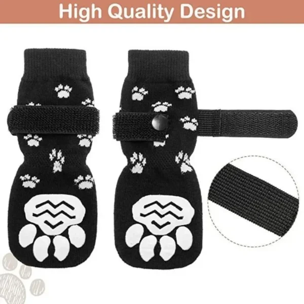 4PCS Adjustable Anti-Slip Dog Socks Pet Non-Slip Paw Protection with Paw Pattern for Puppy Dog Indoor Control Wear on Floor - Image 5