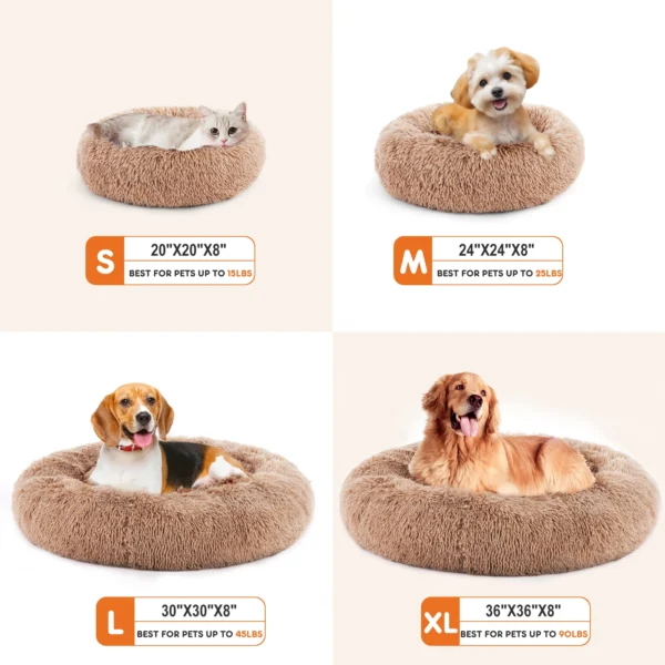 Calming Dog Bed for Medium to Large Dogs Washable Large Pet Bed Anti-Slip Round Fluffy Plush Faux Fur Dog Bed - Image 3