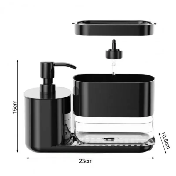 3 In 1 Kitchen Soap Dispenser Liquid Soap Pump Container with Sponge Holder Bathroom Countertop Sink Drain Tray - Image 6