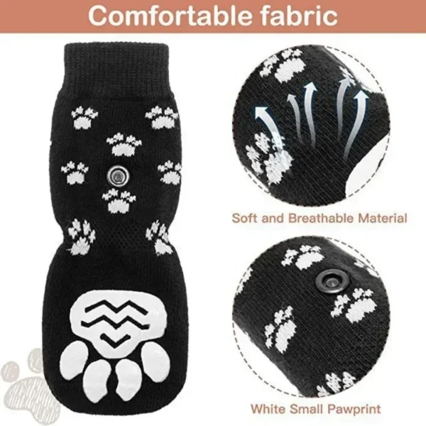 4PCS Adjustable Anti-Slip Dog Socks Pet Non-Slip Paw Protection with Paw Pattern for Puppy Dog Indoor Control Wear on Floor - Image 4