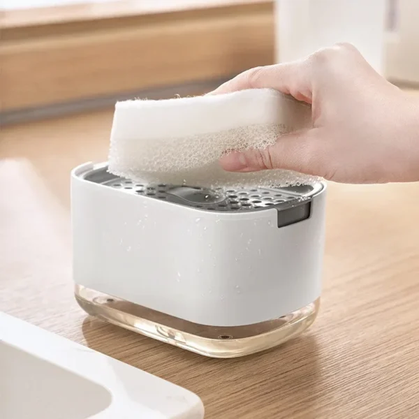 Soap Dispenser Box Press Dispenser Scrubbing Liquid Container Kitchen Bathroom Automatic Detergent Foam Box with Sponge Holder - Image 2