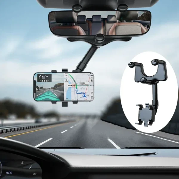 Car Rearview Mirror Phone Holder 360° Rotatable and Retractable Car Phone Holder Mount Stand for Dash Cam GPS Smartphone Bracket - Image 2