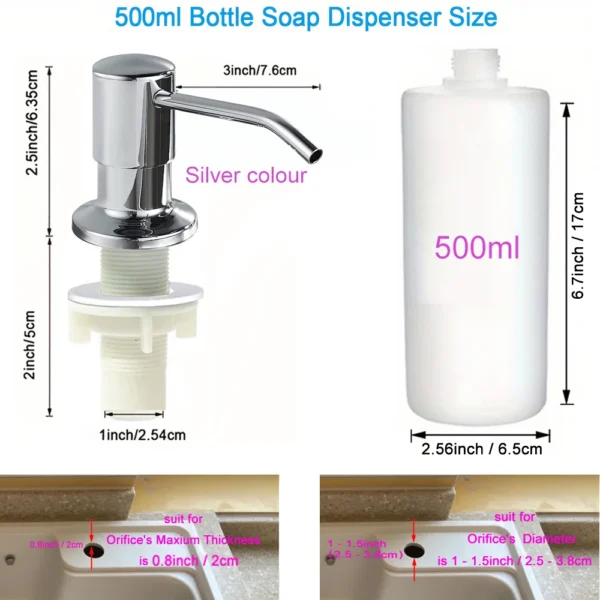 500ml / 350ml Bottle Liquid Soap Dispenser Stainless Durable Steel Pump Useful Kitchen Sink Tools Household Hand Pressure - Image 5