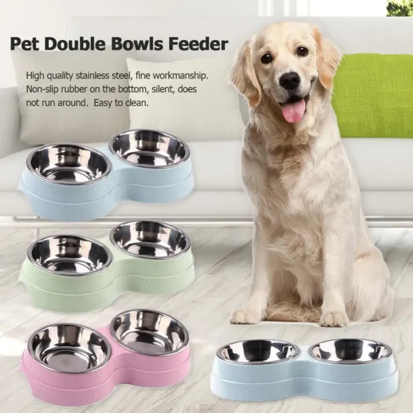 Double Pet Food Bowl Dogs Cats Feeding Drinkware Dish Feeder Cat Puppy Drinking Water Feeding Dog Accessories Feeding Supplies - Image 3