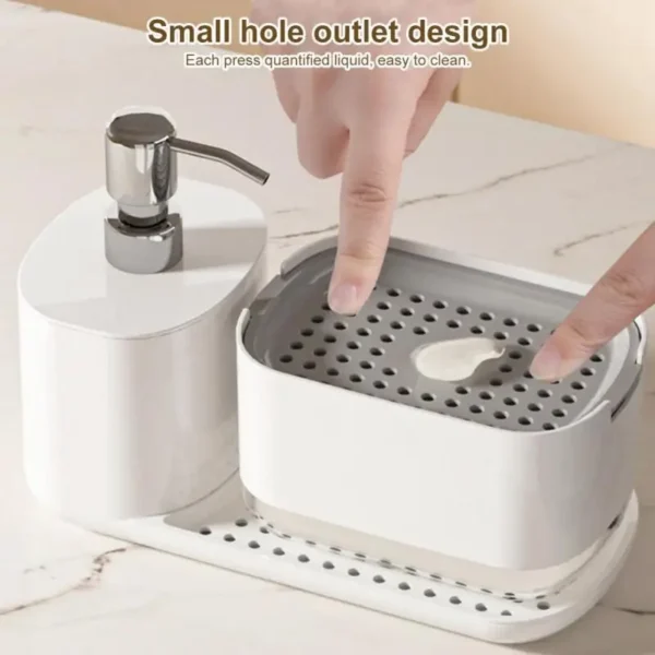 3 In 1 Kitchen Soap Dispenser Liquid Soap Pump Container with Sponge Holder Stainless Steel Towel Rack Sink Drain Tray - Image 4