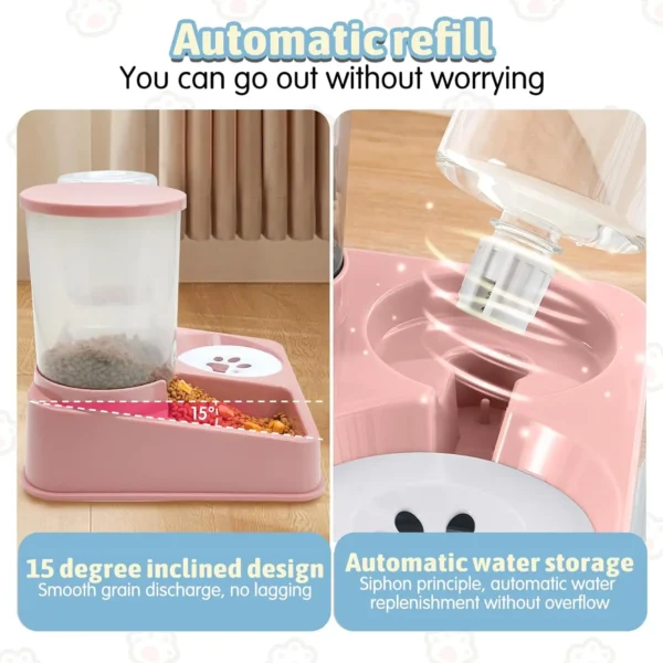 Automatic Cat Feeder Water Dispenser Set, 2 In 1 Tilted Automatic Pet Food And Water Feeder Gravity Food Feeder and Waterer - Image 4