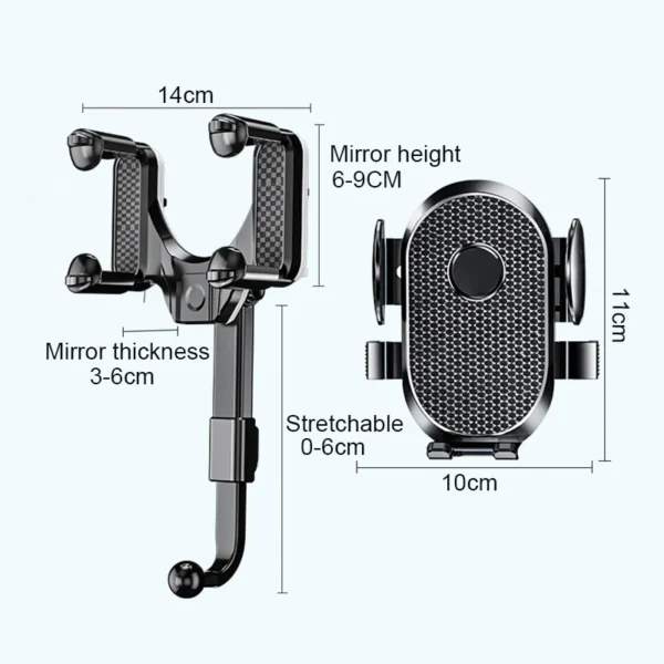 Multifunctional 360 Degree Rotatable Car Phone Holder Car Smartphone Holder Adjustable Retractable Car Rearview Mirror Holder - Image 2