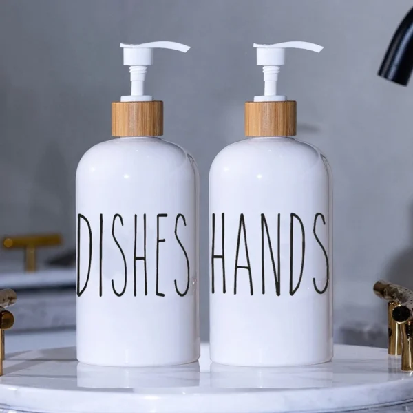 2pcs Letter Soap Dispenser Kitchen Dish and Hands Soap Bottle Bathroom Refillable Countertop Hand Sanitizer Bottle 500ml/16 oz