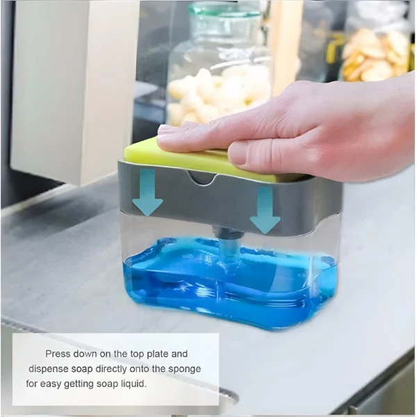 Portable Detergent Dispenser Set for Kitchen Dish Soap Box with Sponge Holder Hand Press Liquid Dispensing Kitchen Tools - Image 4