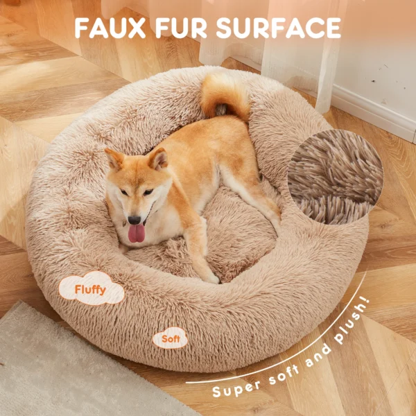 Calming Dog Bed for Medium to Large Dogs Washable Large Pet Bed Anti-Slip Round Fluffy Plush Faux Fur Dog Bed - Image 2