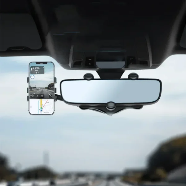 Car Rearview Mirror Phone Holder 360° Rotatable and Retractable Car Phone Holder Mount Stand for Dash Cam GPS Smartphone Bracket