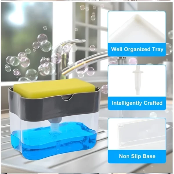 Portable Detergent Dispenser Set for Kitchen Dish Soap Box with Sponge Holder Hand Press Liquid Dispensing Kitchen Tools - Image 3