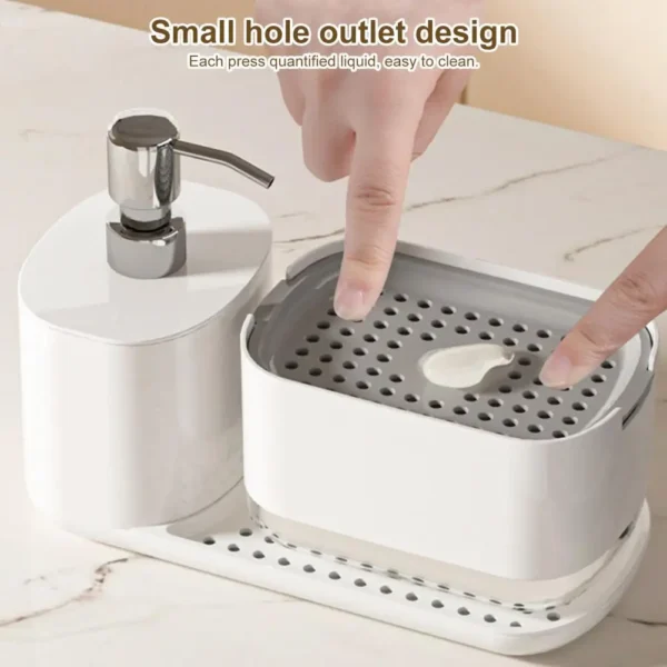 3 In 1 Kitchen Soap Dispenser Liquid Soap Pump Container with Sponge Holder Bathroom Countertop Sink Drain Tray - Image 4