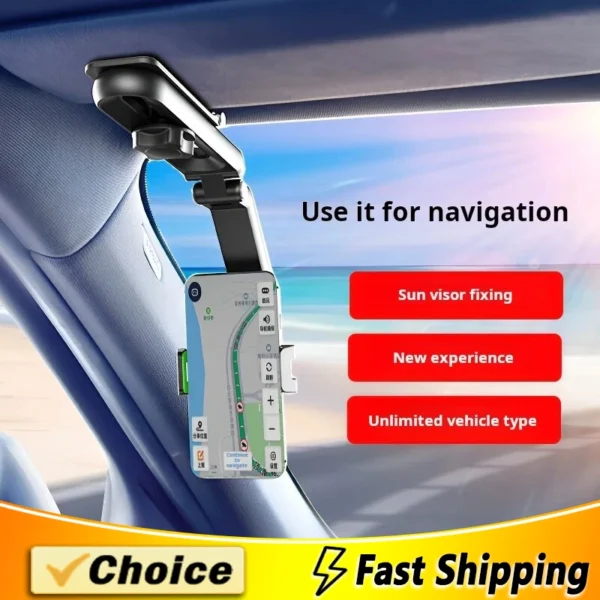 Car Sun Visor Mobile Phone Holder Multifunction Rotatable 1080 ° Retractable Applicable To All Mobile Phones