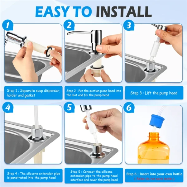 Useful Kitchen Sink Liquid Soap Dispenser With Soft Tube Stainless Steel Pump Household Manual Tools - Image 4