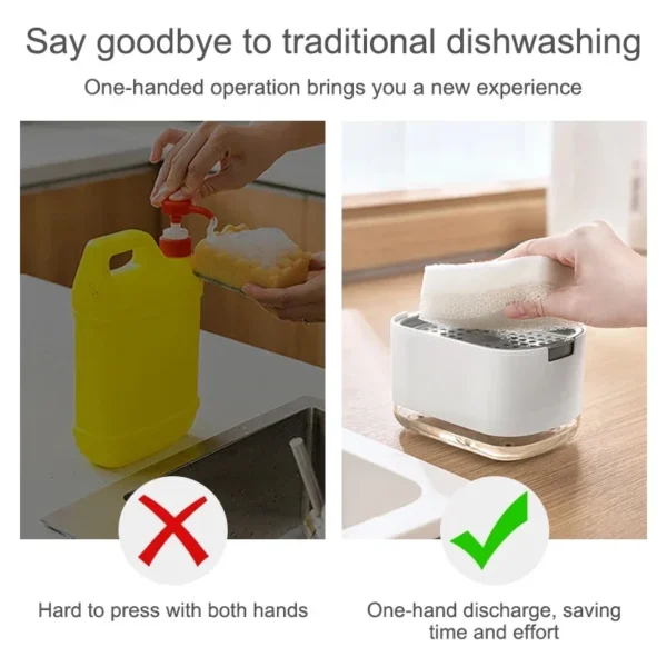 2In1 Dish Soap Dispenser Liquid Soap Pump Dispenser Soap Container With Sponge Holder For Kitchen Bathroom Washing Accessories - Image 3