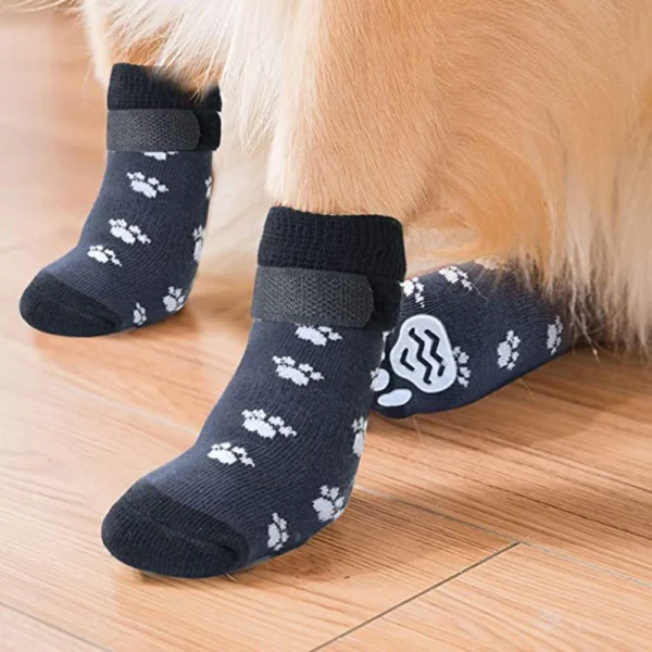 Anti-Slip Dog Socks 4pcs Paw Protector Traction Control Adjustable Indoor Wear Knitted Pet Socks with Rubber Reinforcement - Image 3