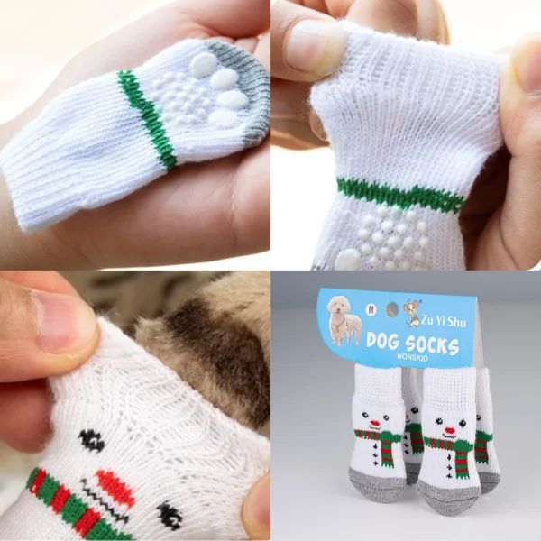 4PCS/set Christmas Pet Socks Pet Shoes Paw Protector Small Knit Warm Cat Socks Durable Soft Puppy Santa Claus Print Foot Cover - Image 6