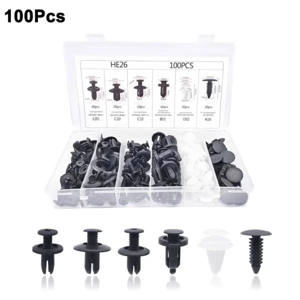 100Pcs Box / Bag Buckle Automotive Bumper Universal Clips Plastic Rivets Fasteners Push Retainer Kit Car Push Pin Rivets Repair