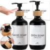 Black Soap Dispenser Set Kitchen Hands and Dish Soap Pump Dispenser Bathroom Hand Soap Bottle with Waterproof Label Sticker