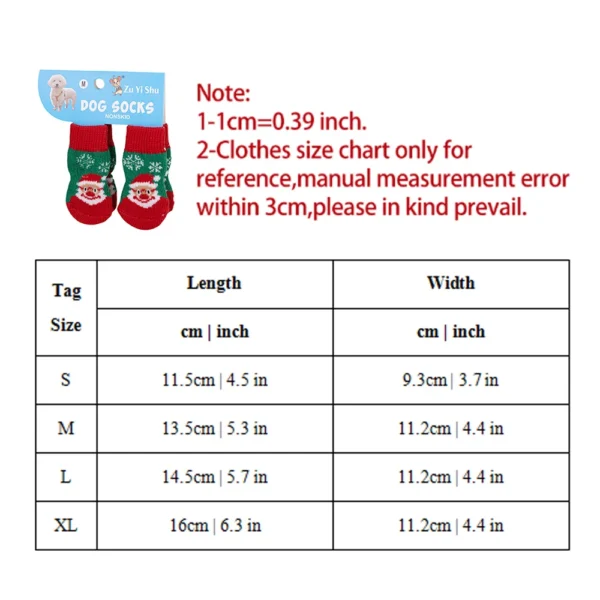 4PCS/set Christmas Pet Socks Pet Shoes Paw Protector Small Knit Warm Cat Socks Durable Soft Puppy Santa Claus Print Foot Cover - Image 3