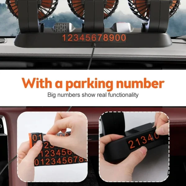 Car Fan 360° Adjustable 3 Head Air Fan Automotive Electric Fan USB/12V/24V Fan 2 Speeds Car Silent Fan For Home Desk Office&Car - Image 5