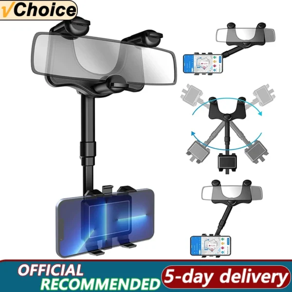 Universal Clip Rotatable and Retractable Car Phone Holder Rearview Mirror Driving Recorder Bracket DVR/GPS Mobile Phone Support